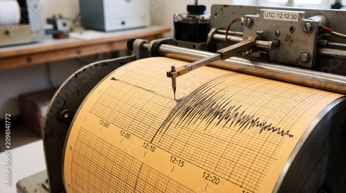 Seismograph recording seismic activity and earthquake monitoring