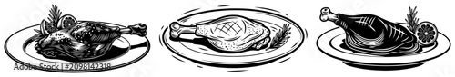 Φωτογραφία Roasted chicken poultry dinner set cooked meat on plates with garnish for restau
