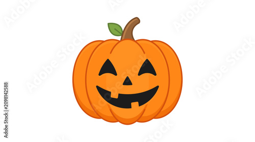 Smiling Halloween pumpkin jack-o-lantern face illustration. Bright orange carved autumn harvest festival vector icon with happy expression