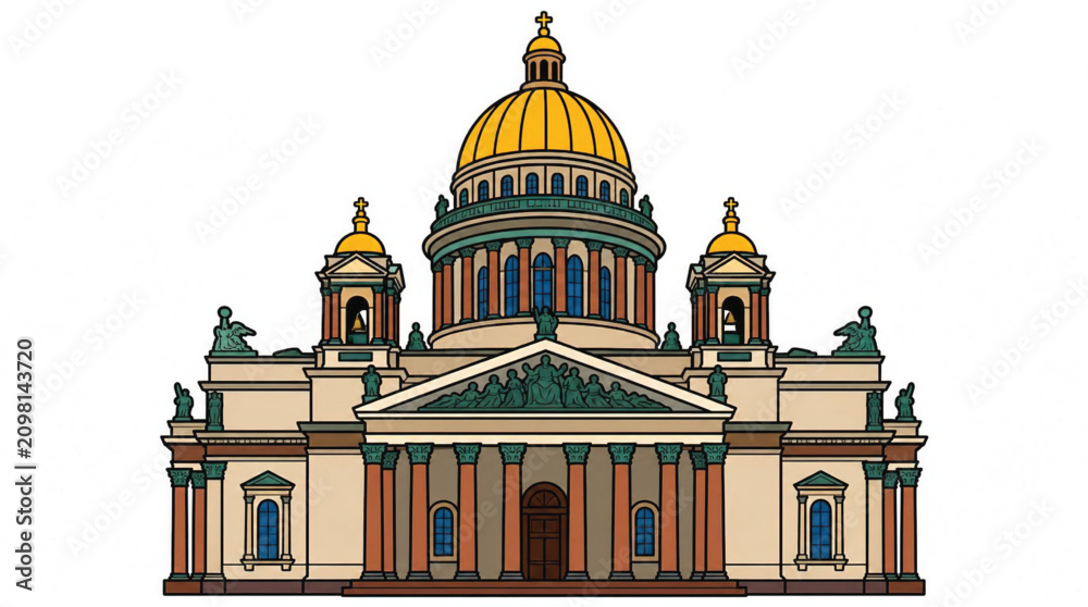Obraz premium Vector Illustration of Saint Isaac's Cathedral Facade Detail with Sculptures and Columns
