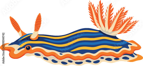 Bild auf Leinwand nudibranch side view with bright stripes full body vivid pattern, marine gastrop