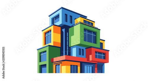Colorful stacked building architecture design.