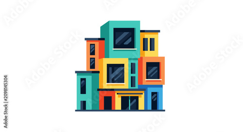 Colorful stacked building blocks architecture.