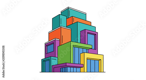Colorful stacked building blocks architecture.