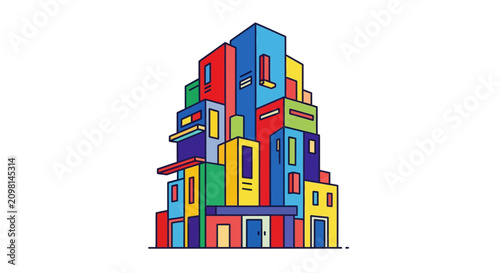 Colorful stacked building blocks architecture.