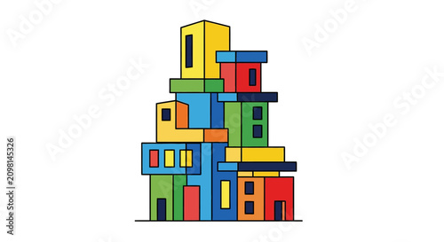 Colorful stacked building blocks architecture.
