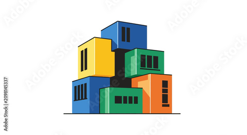 Colorful stacked building blocks structure.