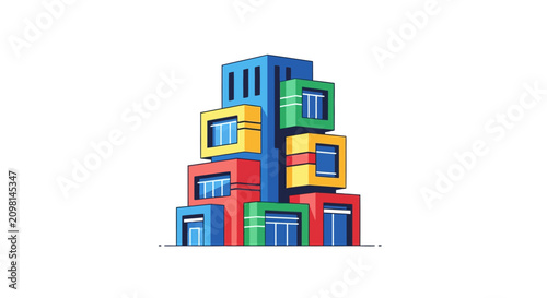 Colorful stacked building blocks tower.