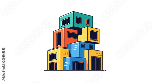 Colorful stacked cube buildings architecture.