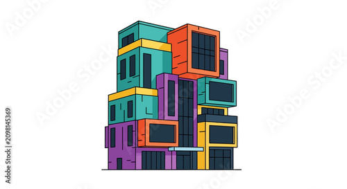 Colorful stacked cube shaped building blocks.