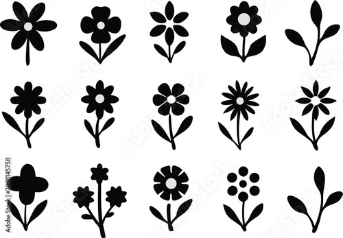 Collection of black flower silhouettes