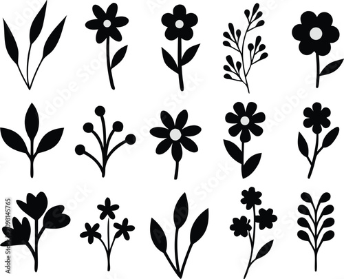 Collection of black floral silhouettes