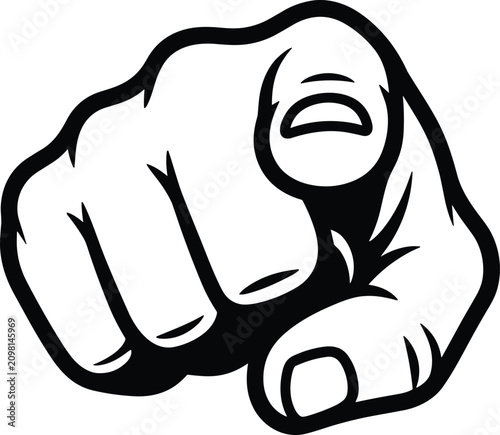 Konstfotografi Hand pointing directly at the viewer black and white vector illustration design