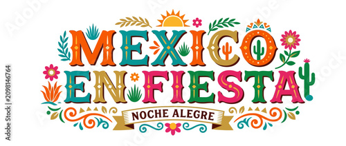 Mexico En Fiesta Text with Mexican Cultural Elements and Festive Decorations