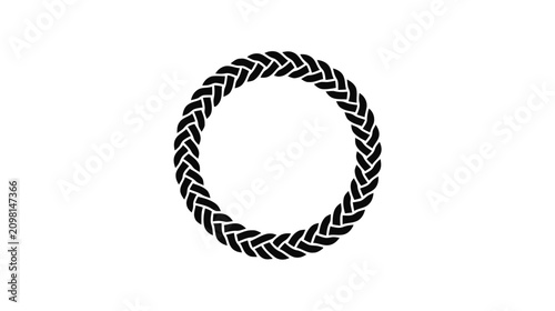 Vector illustration of black braided rope circle frame on a transparent background