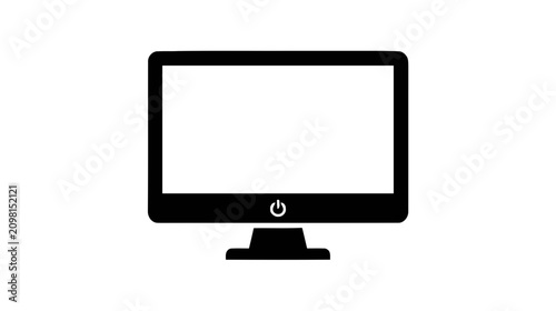 Vector illustration of computer monitor icon with power button symbol on a transparent background