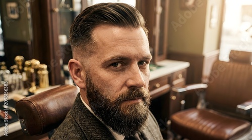 Stylish Man Barber Precision Haircut and Beard