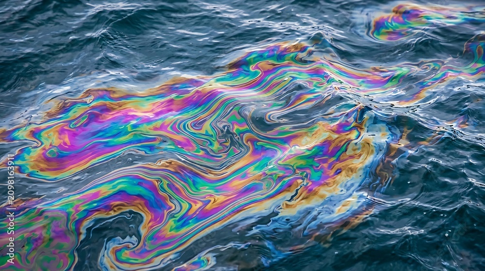 Obraz premium Rainbow Iridescent Non-Toxic Oil Slick on Seawater Abstract Organic Swirl Background