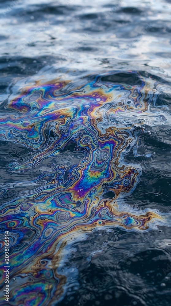 Obraz premium Rainbow Iridescent Non-Toxic Oil Slick on Seawater Abstract Organic Swirl Background