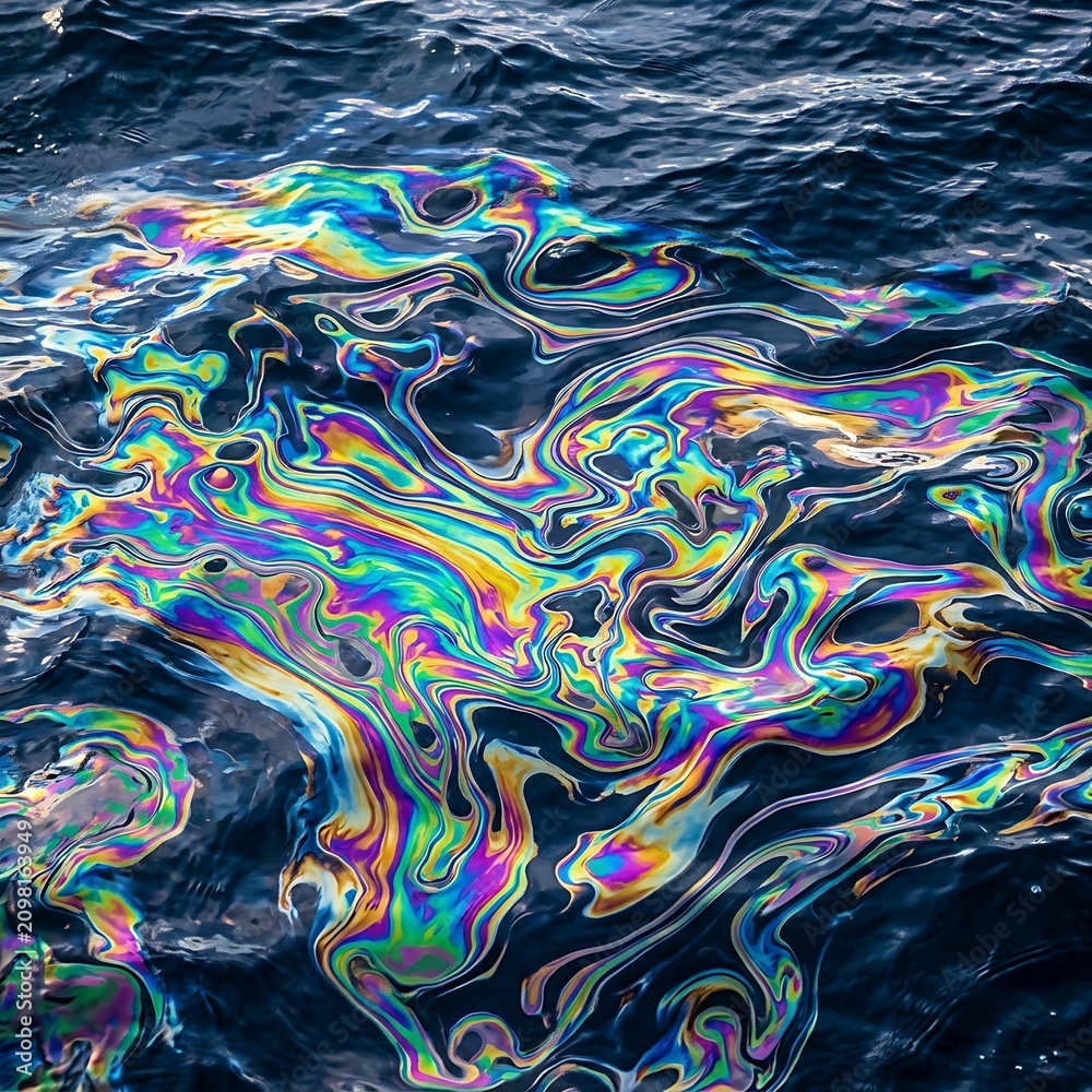 Obraz premium Rainbow Iridescent Non-Toxic Oil Slick on Seawater Abstract Organic Swirl Background