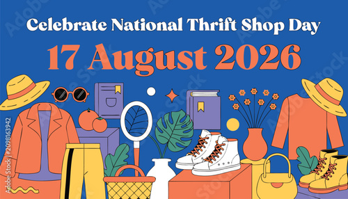 Fotografie Colorful illustration celebrating national thrift shop day on august seventeenth
