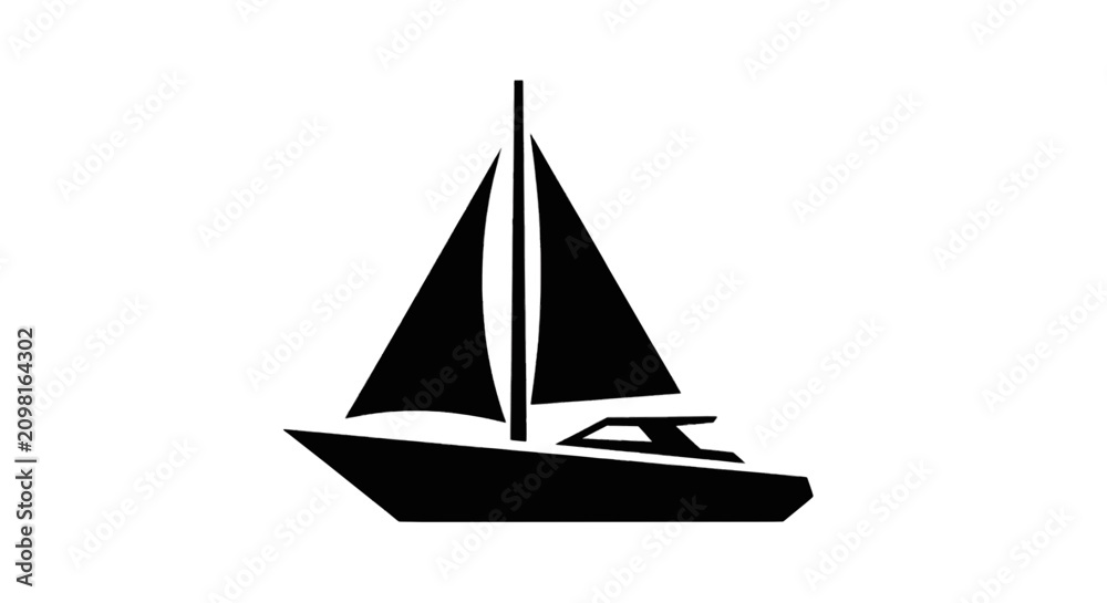 Fototapeta premium Vector illustration of black silhouette icon of a sailboat on a transparent background