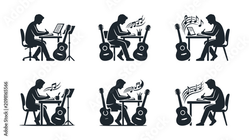 Canvastavla Musician Silhouette Composing Music with Guitar and Notes