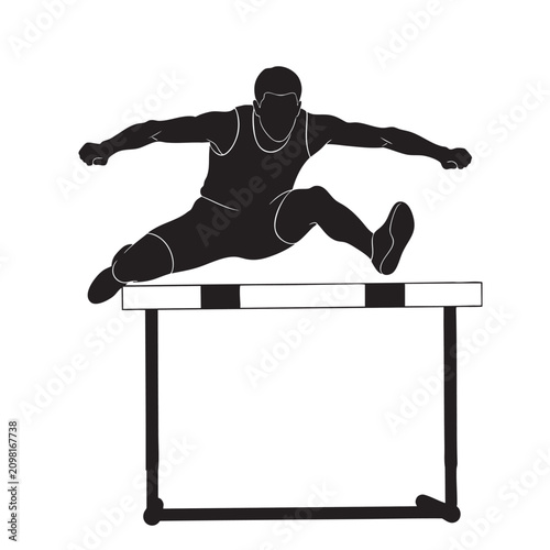 Fotografie hurdler jumping over hurdle in black vector silhouette featuring athlete, runnin