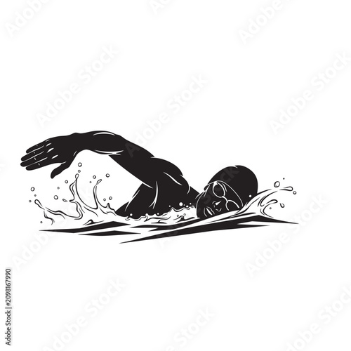 Fotografia swimmer gliding through water in a streamlined black vector position