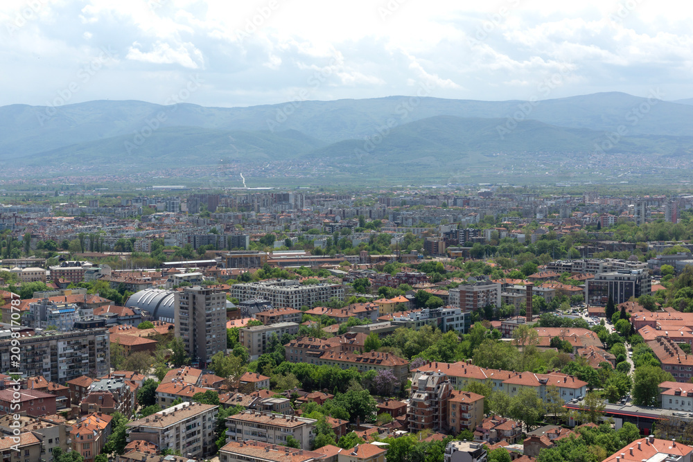 Fototapeta premium Panoramic view of the city of Plovdiv from Bunardzhik hill, Bulgaria