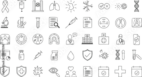 Cancer Treatment Icon Set with Ribbon Radiation Chemotherapy and Oncology Research Vector