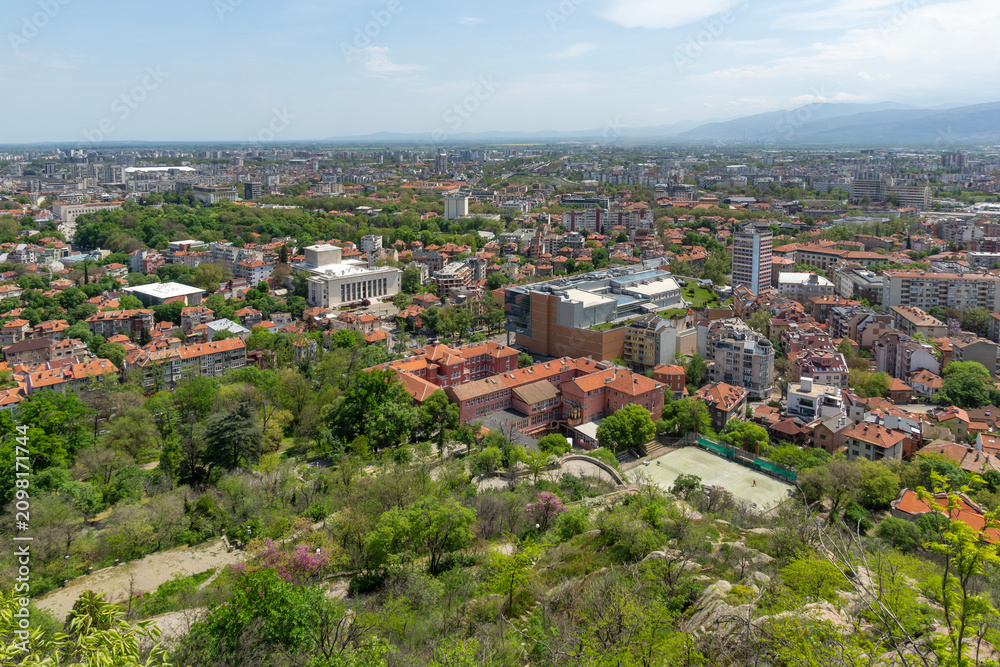 Fototapeta premium Panoramic view of the city of Plovdiv from Bunardzhik hill, Bulgaria