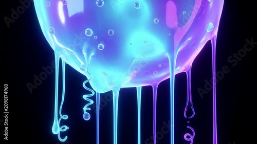 Neon glowing slime blob dripping and flowing on dark background for creative and fantasy content