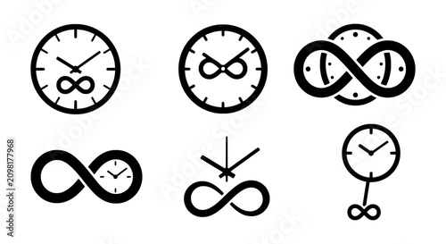 Obraz na plátne Infinity Clock Icons, Infinite Time Symbols, Timelessness Vector Graphics, Etern