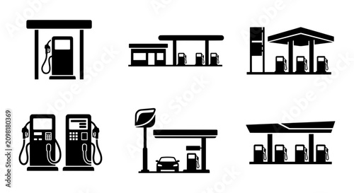 Obraz na plátne Gas Station Icons Set: Fueling Infrastructure, Automotive Service, Petrol Pumps,