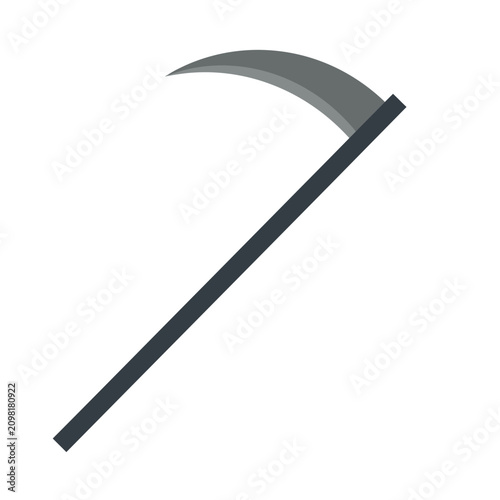 Foto Stylized scythe icon with sharp blade and long handle, symbol of death and harve