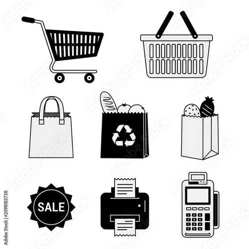 Shopping icons and retail symbols.