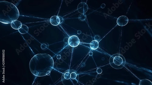 Abstract network of glowing blue spheres connected in digital space.