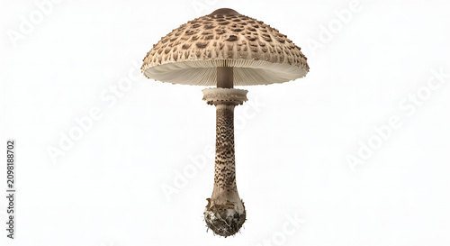Photorealistic Scientific 3D Render of a Parasol Mushroom (Macrolepiota procera) Isolated on Pure White Background