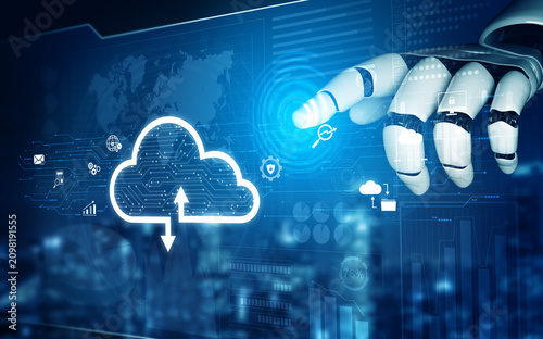 Cuadro en lienzo AI artificial intelligence optimizes cloud infrastructure with virtual assistants and intelligent automation, improving scalability, security, and digital business continuity