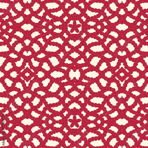 Fotografía Deep Red Lattice Floral Seamless Pattern