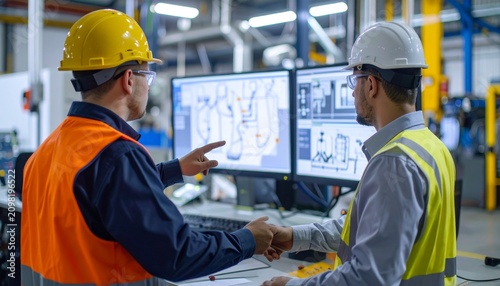 Engineers Reviewing Plant Layout on Computer Screens