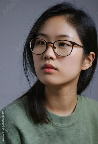 Young asian woman with dark...
