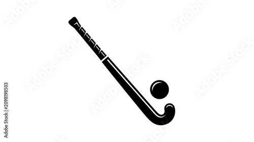 A black silhouette icon of a field hockey stick and ball.