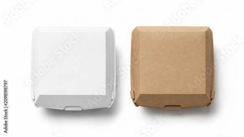 Blank craft and white burger box mockup png, transparent background, 3d rendering. Empty fast food package mock up cut out. Clear portable carton container for cheeseburger or chicken wings template.