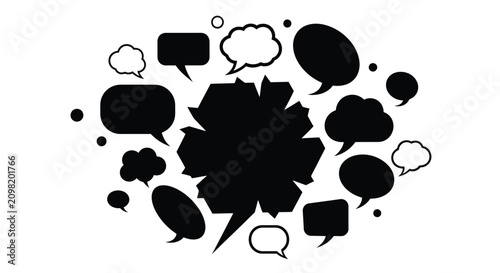 Tableau sur toile Collection of Speech Bubbles and Thought Clouds in Black and White