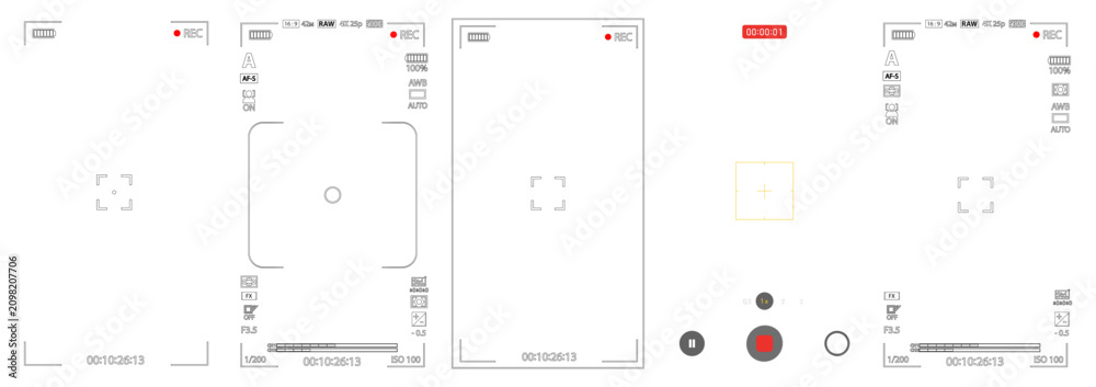 Fotografie Mobile phone camera rec overlay mockup pack isolated