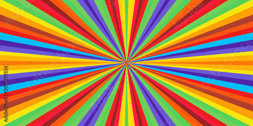 Cuadro en lienzo Colorful rainbow sunburst background with vibrant radial stripes emanating from