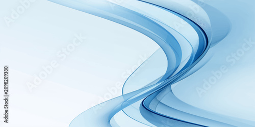 Abstract blue waves and curved lines on white gradient background