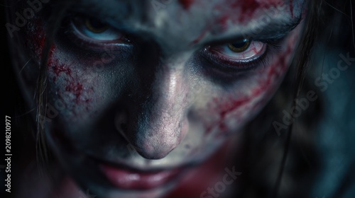 Close up of a person with bloody makeup